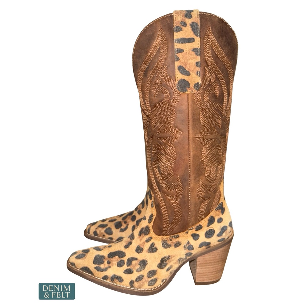 NEW Dingo By Dan Post Hensley Leopard Snip Toe Western Cowboy Boots 7.5M - Picture 9 of 15